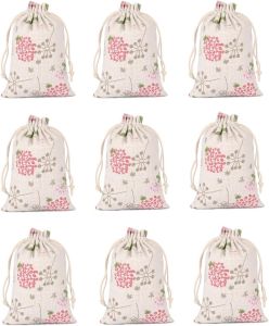 VIKAMA 10pcs Gift Bags Linen Packaging Storage Party Gift Bags Christmas Birthday Thanksgiving Halloween Drawstring Bags