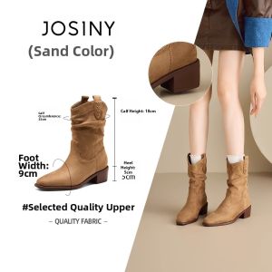 Josiny | Thick Heel Cowgirl Pointed Toe Ankle Boots for Short Women