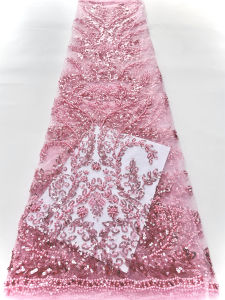 Pink African Lace Fabric 2026 High Quality French Beaded Luxury Tulle Lace Nigerian Sequins Net Lace Fabric For Wedding Dress