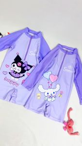 One Piece Long Sleeves Rashguard for Kids Girls: Kawaii Kuku Melo Printed Design & Quick Dry Swimwear