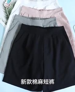W&ME Summer Shorts For Womens Striped Wide Leg Shorts Female Cotton Five Points Casual Pants Ladies Plus Size High Waist Comfortable Thin Loose Shorts Women Office Work Pocket