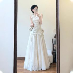 XUECAIQI | Beautiful Sleeveless Lace Splicing White Dress