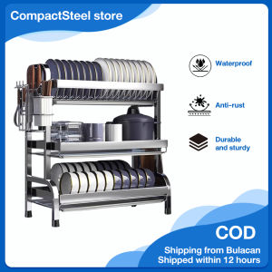 CompactSteel​​ store High Quality 304 Stainless Dish Rack with Drainer Pates Organizer Storage Kitchen Draining Racks