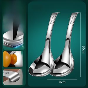 Large 304 Stainless Steel Soup Spoon Public Use Deep Short Handle Porridge Spoon Wall Hanging Spoon Family Single Spoon