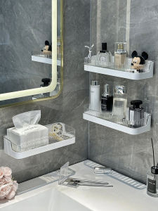 Bathroom Wall Mounted No Drilling Storage Rack Shower Room Drainage Shelf Toilet Organizer Plastic No Assembly Required