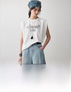 MSLAN Summer Casual round Neck Wide Shoulder Little Fly Sleeve White Cool T-Shirt Vest Lightweight Breathable Womens Top