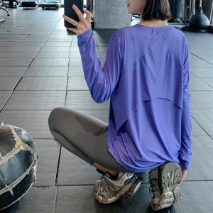 Yoga Clothing Top Womens Sports Blouse Loose Quick-Drying Top Long Sleeves Mid Length Long Length Running Thin Fitness Clothes Spring & Fall