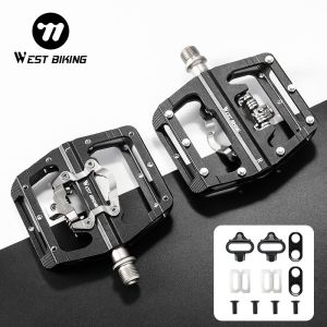 West Biking | WEST BIKING Bike Pedals SPD Lock & Flat Double Sided Aluminum Alloy 3 Sealed Bearings Wide Anti-slip MTB Cycling Pedal 9/16 Inch