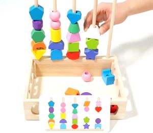 Wooden Stacking Toys Shape Sorting Blocks Colour Learning Montessori Toys Early Educational Toys Mainan Kanak Baby 益智玩具