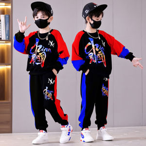 Boys Fleece Lined Spring Autumn Winter Outfit round Neck Sweatshirt Casual Sporty Two Piece Set New Year Fashion for Kids