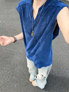 CHENMU | Vintage Textured V-neck Sleeveless Tshirt