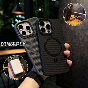 เคสโทรศัพท์เคฟล่าคาร์บอนไฟเบอร์ DIMBEPLY สำหรับ iPhone 13 14 15 Pro Magesafe แม่เหล็กสูงสุดพร้อมตัวยึดฝาหลังป้องกันแบบบางเฉียบ