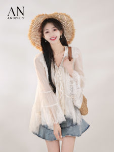 Annelily เสื้อเชิ้ตผู้หญิงสไตล์ลำลองฤดูใบไม้ผลิและฤดูร้อนที่หรูหราและมีสไตล์พร้อมคอวีแขนยาว