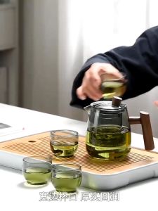 【KEVE】Borosilicate Glass Teapot Set Teabloom Stovetop Microwave Safe High Temperature Tea Cups with Filter