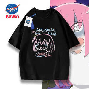 NASA Collaborative Heavyweight Cotton Short Sleeve Mens T-shirt Anime Lonelier Rocking Summer Top Breathable Casual Wear