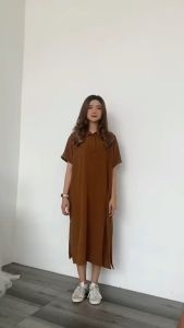 Drees Marella Crinkle Kerah Kemeja Korean Style / Daster Midi Drees / Daster Busui Friendly Korean / Drees Wanita / Blouse Wanita Crinkel / Daster Wanita Terbaru / Daster Crinkel