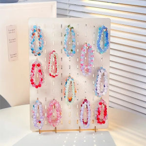 Portable Pegboard Display Stand with 20Pcs Compatible Pegs Wooden DIY Jewelry Towers Necklace & Keychain Holder Jewelry Display