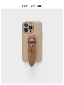 Classic Pure Color Leather Belt iPhone 15 Full Cover Protective Case Womens Minimalist Style Apple 16Pro Max Wristband Holder