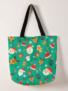 Christmas themed printed casual handbag reusable fashionable backpack multifunctional handbag canvas shopping bag