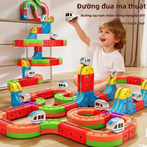 Bộ Đồ Chơi Tàu Điện Từ Tính Biến Hình Kỳ Diệu Lắp Ghép Bằng Khối Xây Dựng Đường Ray Tàu Cao Tốc Chống Trọng Lực Dành Cho Trẻ Em Chất Liệu Kim Loại