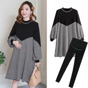 Autumn Clothes for Pregnant Women Dress Suit Fashion Tops New Arrival Womens Autumn and Winter Fleece-lined Trendy Mom Cover Belly Skirt