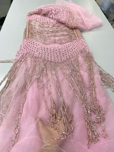 2026 African Beaded Lace Fabric High-Quality French-Style Nigerian Sequined Lace Fabric Suitable for Evening Gowns AT2913