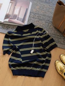 HUOLISI | Vintage Color Block Striped Short Polo Shirt
