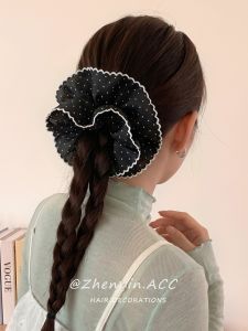MENGWUZHENPIN | Black and White Polka Dot Double Layer Hair Scrunchie Headwrap
