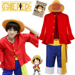 Anime One-Piece Monkey D Luffy Cosplay Costume For Adult Kids Boy Luffy Straw Hat Tops Pants Outfit