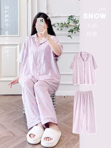 Ultra-Soft Pure Cotton Pajama Set with Small Peach Design Short Sleeve Turn-down Collar Womens Home Clothes Summer Size 6XL