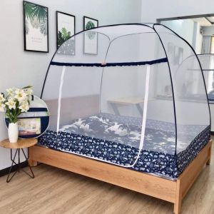 Màn Chụp  Mùng Chụp Đỉnh Rộng Cao Cấp Mộc Miên 18mx2m - 2 cửa ( Hoạ Tiết Xanh  Xám Chiếc Lá )