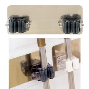 Wall Mounted Mop Bar Organizer Holder Self Adhesive Kitchen Tool Brush Broom Hanger Storage Rack Dual Rack Wall Hooks for Home