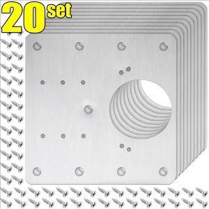 20Sets Cabinet Hinge Repair Plate Kit with Screws / Flat Fixing Brace Brackets / Stainless Steel Door Hinge Mounting Plates Household Tools