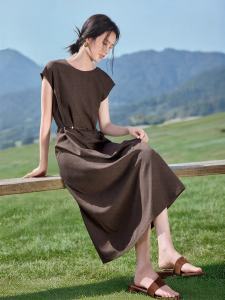MOHANYIMEI | Retro Waist Accentuating Slimming Loose Sleeve Cover Long Dress