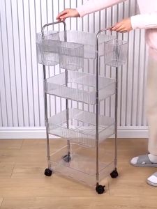 STON 2-4 Layer Transparent Trolley Cart Organizer Rack with Wheels Barthroom Basket Utility Cart