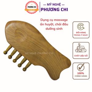 Lược cá mát xa 5 chân bằng gỗ thơm Lược chải thông kinh lạc dụng cụ cạo gió | Mỹ nghệ phương chi