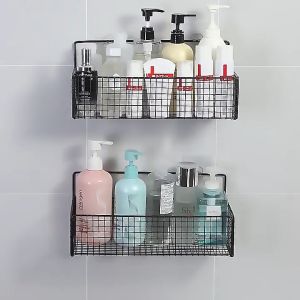 Kệ chữ nhật dán tường kệ đựng mỹ phẩm bằng thép không rỉ chống nước tiện lợi