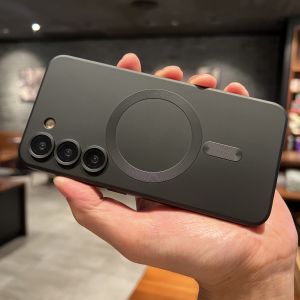 With Lens Protector Silicone Magnetic Wireless Charging Pure Black for Samsung S23u Phone Case Classy Ultra-Thin Galaxy S24ultra Protective Case S23 + All-Inclusive Drop-Resistant Soft Case Cool Black Tide