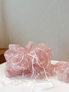 Sweet Pink Polka Dot Bow Knot Hair Ties Elastic Bands Large Loop Hair Bands Fashionable Hair Accessories for Women