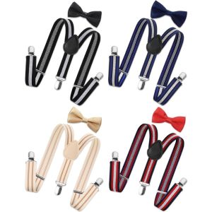 SATINIOR 4 Set Kids Suspenders and Bow Tie Set Y Shape for Boys Girls Child Elastic Adjustable Suspenders Sets for Wedding