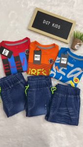 Set Baju dan Celana Panjang Jeans Atasan Katun Pakaian Anak Laki-Laki 2-12 Tahun