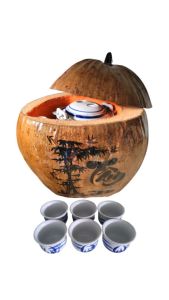 Bộ bình ủ trà trái dừa khắc chữ "Tâm" / Bình trà 04 - 09 lít / Giữ ấm 3 - 6 giờ / Sản phẩm sản xuất thủ công trứ danh xứ dừa Bến Tre