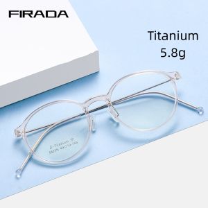 FIRADA แว่นตา แฟชั่น โปร่งแสง วินเทจ หรู หรา ตากลม ไทเทเนียม กรอบ แก้ว ใบสั่ง พัฒนาสำหรับผู้หญิง 5825N