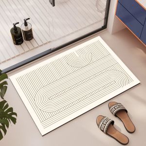 VIKAMA Minimalist Curve Printed Absorbent Pad Bathroom Anti Slip Quick Drying Carpet Bathtub Entrance Floor Mat Home Decoration