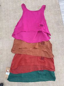 18594 Pure Color All-Matching Embroider XI-Shaped Ramie Vest Plus Size Loose Sleeveless Pure Color All-Matching Bandage Dress Sling Women