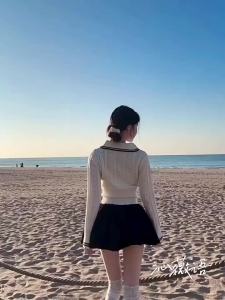 QINWEIYU | Versatile Fit Hollow Out Nautical Collar Knit Sweater
