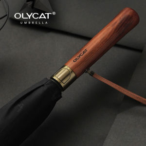 Olycat Double Layer Long Umbrella Rain Women Men Wooden Handle Windproof 8K