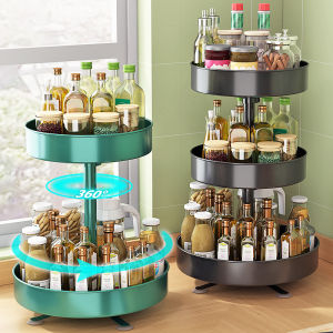 Kitchen Multi-layer Rotating Seasoning Storage Box Wall Corner Rack Metal Non-drilling Installation Spice Organizer for Everyone