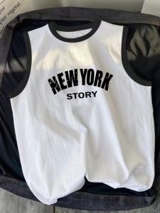 Áo Thun Cotton Mỹ Màu Khối Cho Nam Mùa Hè Mỏng Thời Trang INS High Street Rộng Rãi Thể Thao Không Tay Áo Thun