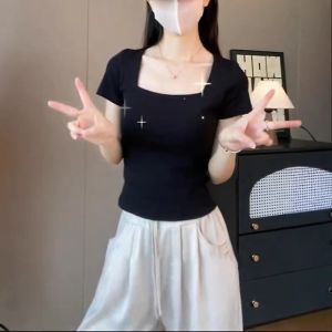 Áo Thun Ôm Body Cổ Vuông Tay Ngắn Màu Trắng Size Lớn